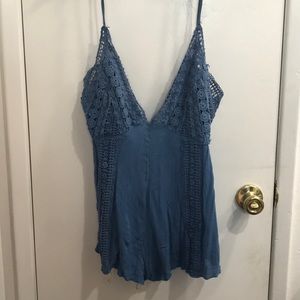 Free People Blue crochet romper